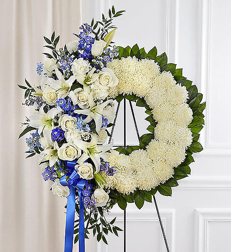 Serene Blessings&trade; Standing Wreath- Blue &amp; White