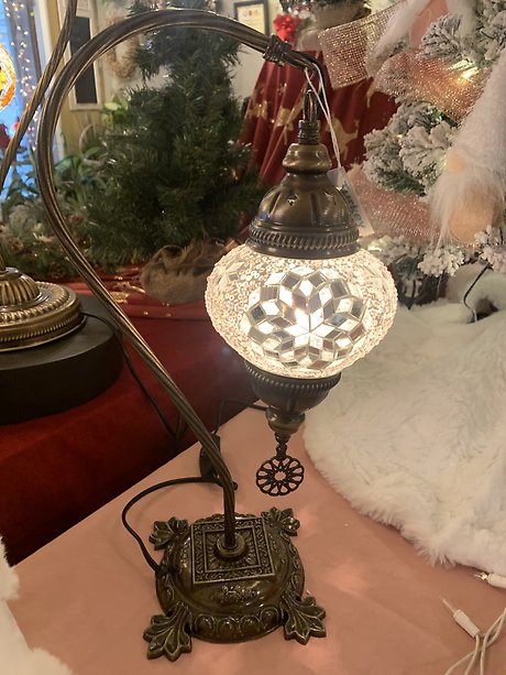 Mosaic Lamp Half Heart White & silver