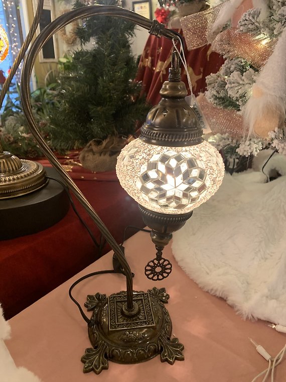 Mosaic Lamp Half Heart White & silver