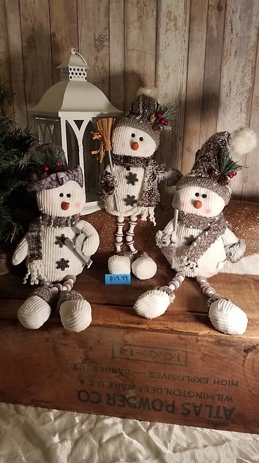 Plush snowman woodland sitter