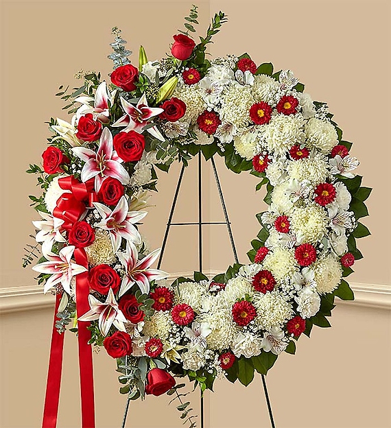 Red Rose and Lily Standing Wreath