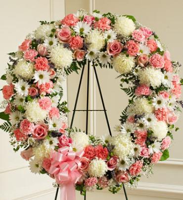 Serene Blessings Pink &amp; White Standing Wreath