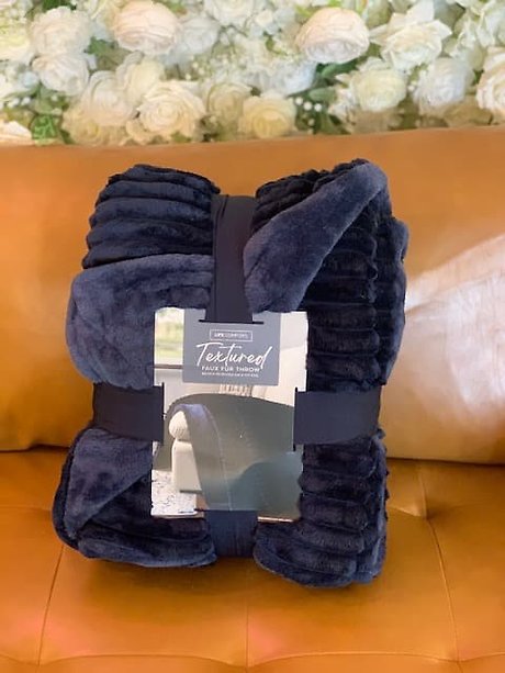 Navy Blue Faux Fur Blanket
