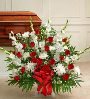 Tribute Red &amp; White Floor Basket Arrangement