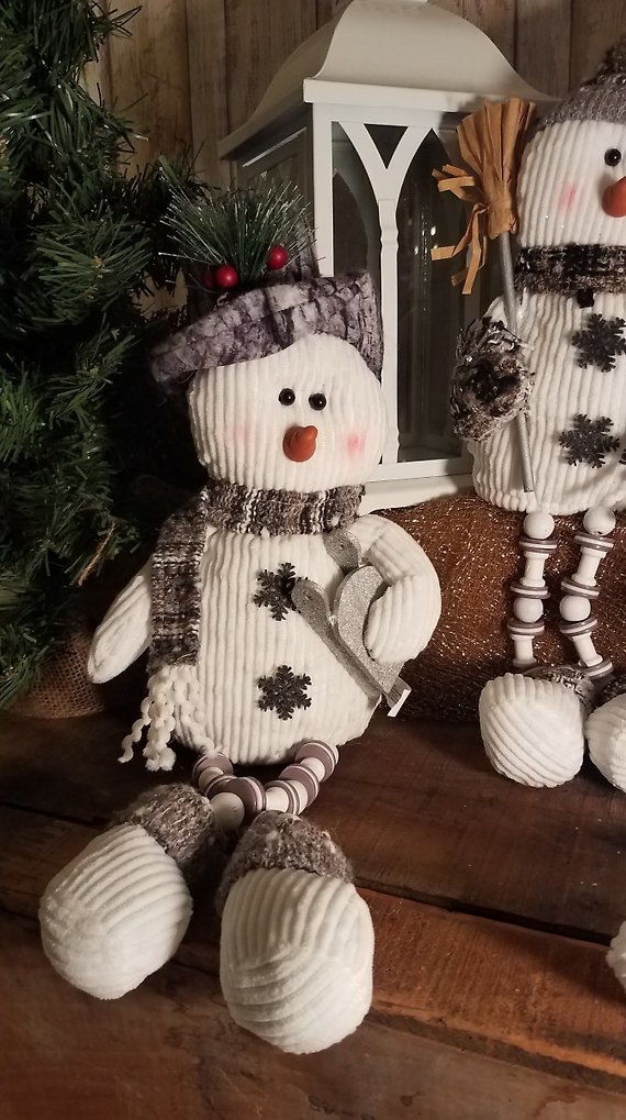 Plush snowman woodland sitter