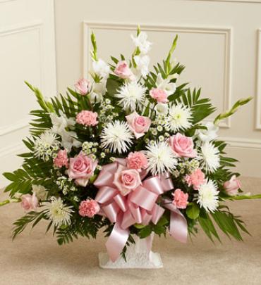 Tribute Pink &amp; White Floor Basket Arrangement