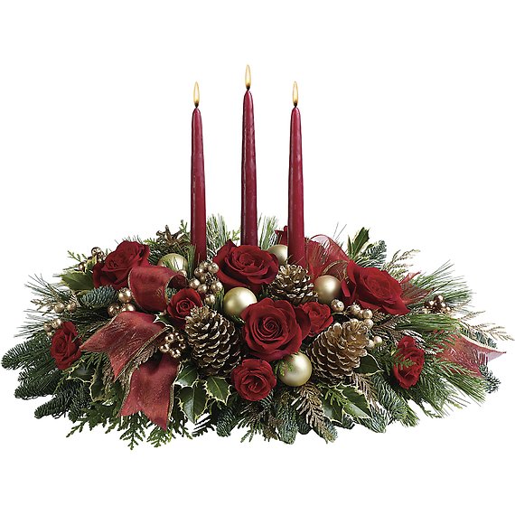 3 Candle Burgundy/Gold Centerpiece