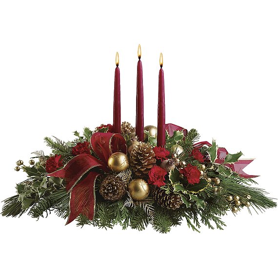 3 Candle Burgundy/Gold Centerpiece