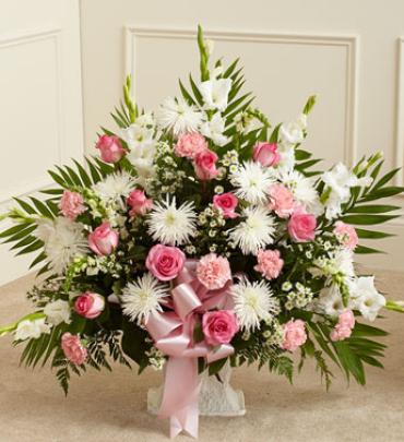 Tribute Pink &amp; White Floor Basket Arrangement