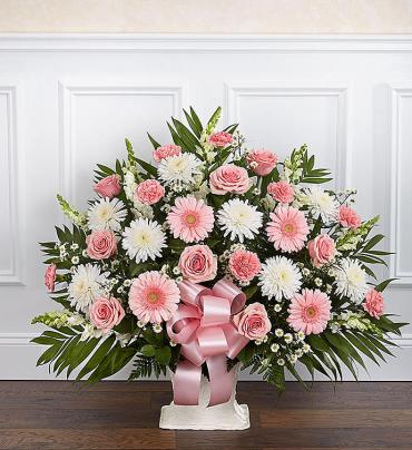 Heartfelt Tribute&trade; Floor Basket- Pink &amp; White