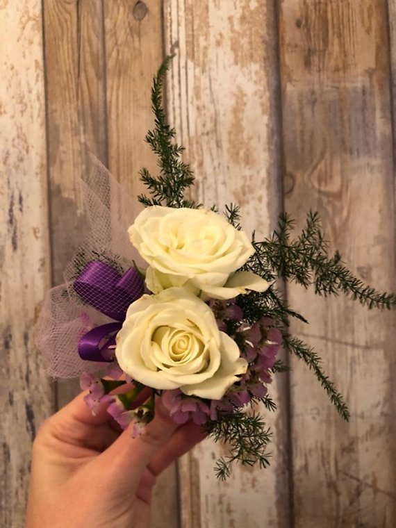 White and Purple Boutonniere