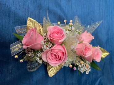 Pink and Gold Wrist Corsage