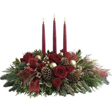 3 Candle Burgundy/Gold Centerpiece