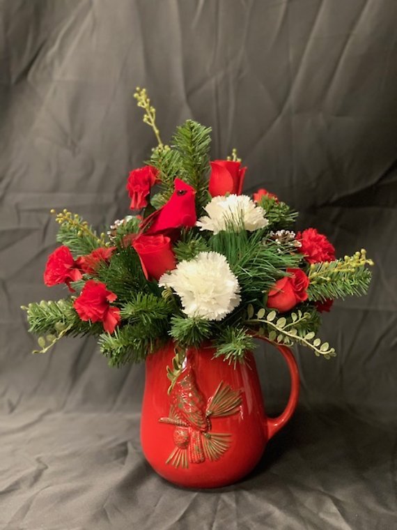Cardinal Pitcher Silk Arrangement