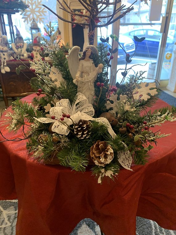 Angel White with snowflakes