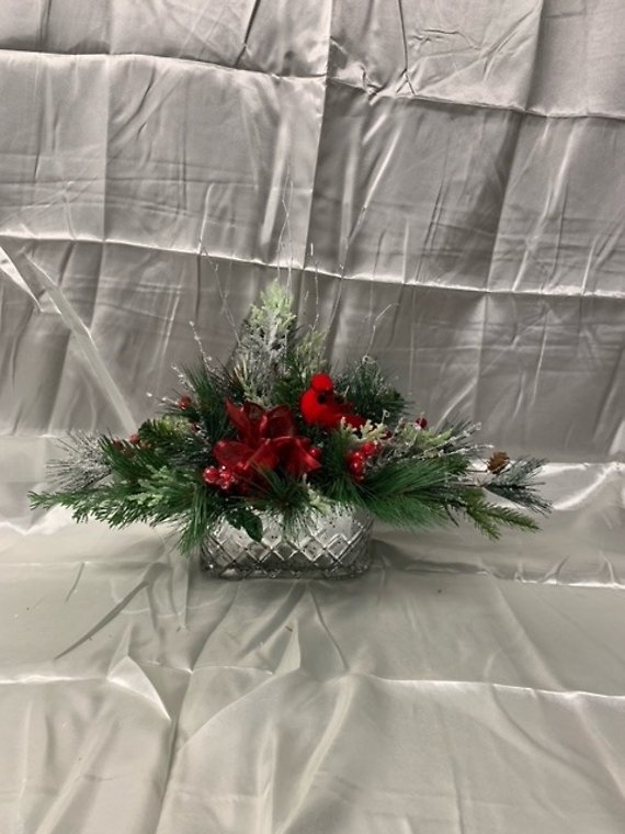 Silver Cardinal Silk Centerpiece